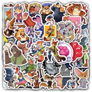 Set of 15-60 Zooto Stickers  for Judy Animal Hopps Lovers & Nick and Wilde Sketchbooks, Waterproof Vinyl for Laptop, Phone and More