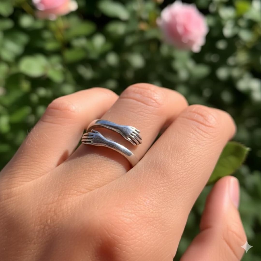 Silver Hug Ring – Minimalist Hands Open Band, Adjustable Jewelry - Etsy