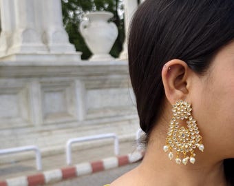 Kundan Drop Earrings for Women – Traditional Indian Wedding Jewelry – Ethnic Festive Jhumka Style Earrings