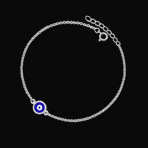 925 Sterling Silber Evil Eye Armband - Zierliches Blaues Augenschutz-Charm-Kettenarmband für Frauen - Verstellbares, minimalistisches Schmuckgeschenk