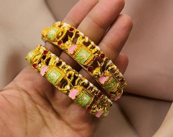 Brazaletes Meenakari hechos a mano, conjunto de brazaletes chapados en oro, joyería tradicional india, pulsera de esmalte colorida