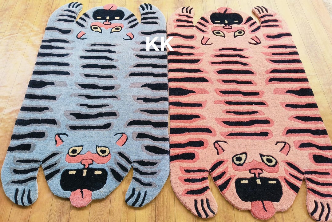Tiger Shape Rug Tiger Shaped Rug - Playful Animal Floor Mat in Blue and Pink ...