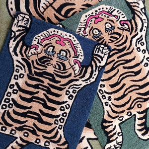 Tiger Animal Print Rectangular Shape Handmade Handtufted Area Rug 100% Pure Woolen Rug For Living Room Bedrom Kids Room Any Room Home Decor.