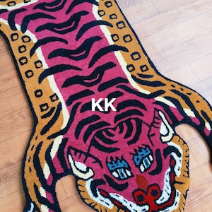 Handgetufteter Wollteppich: Tibetischer Tiger Tiermuster