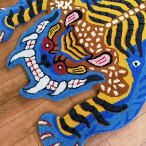 Tibaten Tiger Animal Print Shape Area Rug Handmade Hand Tufted 100% Pure Woolen Rug For Living Room Bedrom Kids Room Any Room For Home Decor