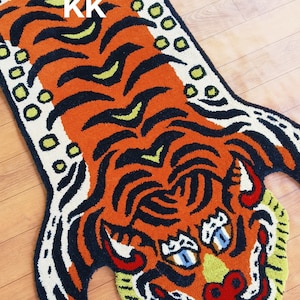 Handgetufteter Wollteppich: Tibetischer Tiger Tiermuster