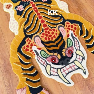 Tibaten Tiger Animal Print Multicolor Handmade Handtufted Area Rug 100% Pure Woolen Rug For Living Room Bedrom Kids Room Any Room Home Decor