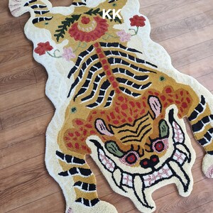 Tibaten Tiger Animal Print Multicolor Handmade Handtufted Area Rug 100% Pure Woolen Rug For Living Room Bedrom Kids Room Any Room Home Decor