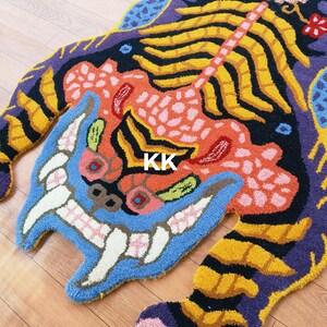 Tibaten Tiger Animal Print Multicolor Handmade Handtufted Area Rug 100% Pure Woolen Rug For Living Room Bedrom Kids Room Any Room Home Decor