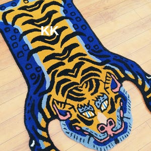Handgetufteter Wollteppich: Tibetisches Tigermuster, umweltfreundlich