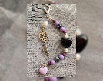 Gothic Heart & Key Bag Charm | Kawaii Purse Accessory