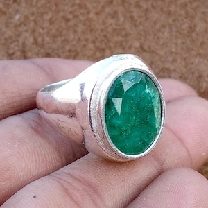 Bague pour homme avec pierres précieuses émeraude, argent sterling 925 fait main