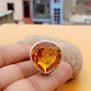 Sterling Silver Citrine Ring: Handmade Pear Gemstone Statement