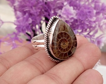Ammonit Edelstein Ring, Birnenform, 925 Sterling Silber, Boho handgemachter Frauenring, Designer Ring, zierlicher Ring, beliebter Ring, partyware Ring,