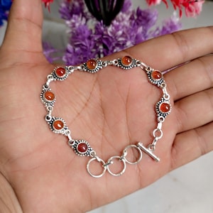 Handmade Carnelian Gemstone Bracelet: 925 Sterling Silver Fidget Jewelry