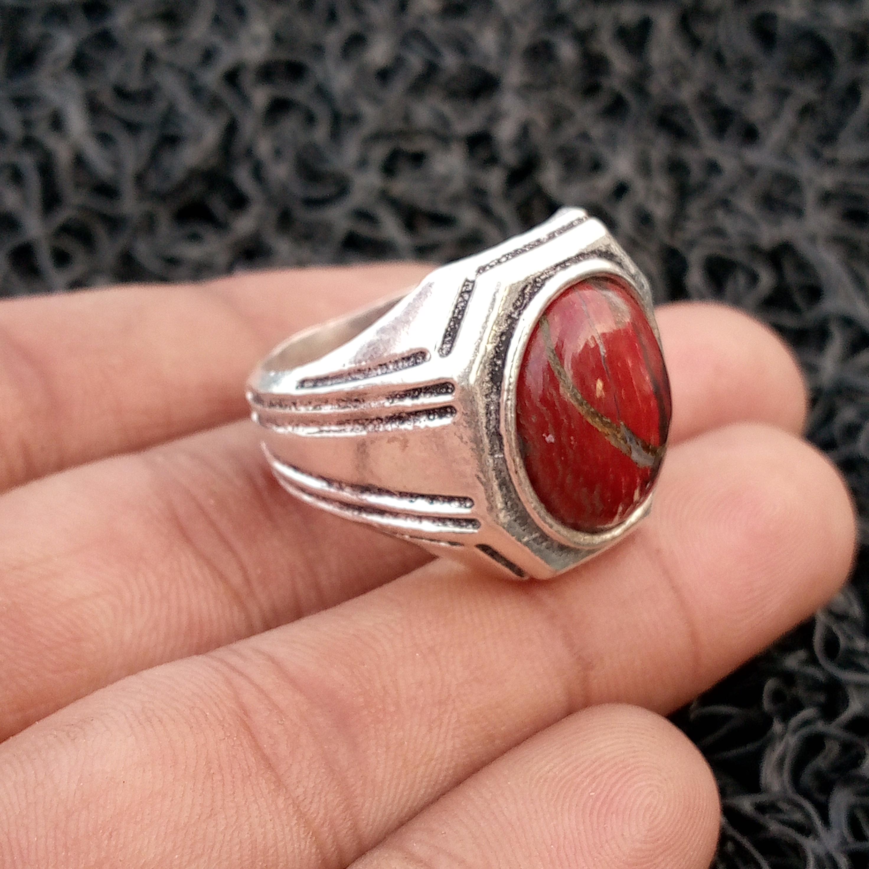 Handmade Red Jasper Sterling Silver Ring, Statement Jewelry