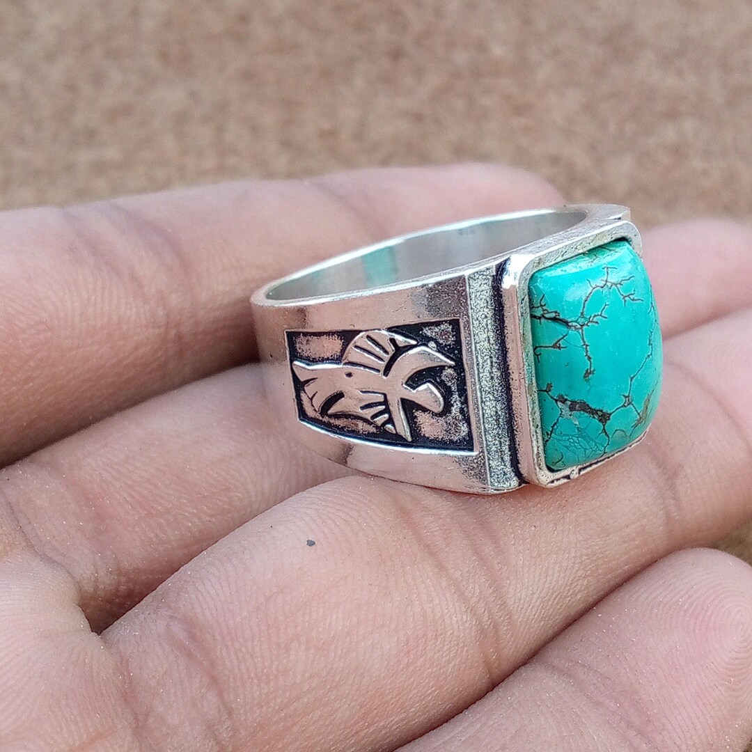 Handmade Turquoise Gemstone 925 Sterling Silver Men's Ring - Etsy