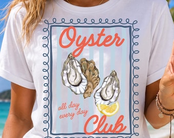 Retro Oyster Club Shirt,Coastal Seafood Graphic T-Shirt,Comfort Colors®Summer Beach Vacation Gift