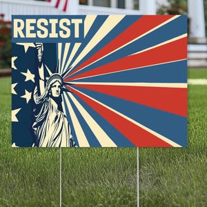 Resist America Yard Sign - Resist Hate Lawn Sign, Anti-Trump Sign, Resist Racism, Resist Fascism Yard Sign with Metal H-Stake