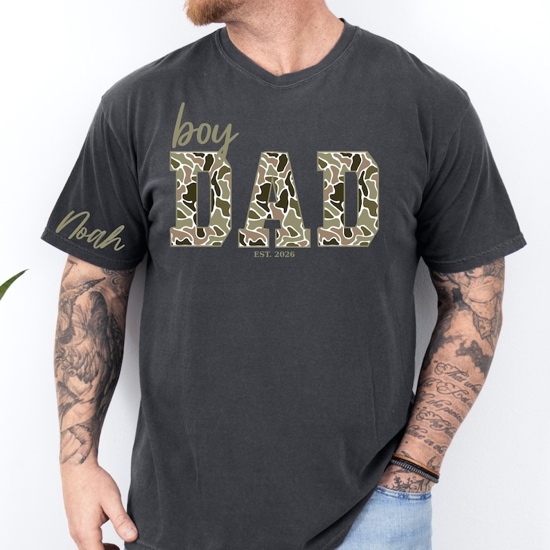 Comfort Colors®Personalized Duck Camo Print Boy's Dad Shirt,New Dad Gift,Father's Day Gift image 2