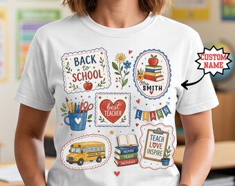 Personalized Teacher Shirt,Custom Name Teacher Back To School Gift,Comfort Colors® First Day of School Elementary Teacher T-shirt