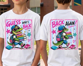 Back To School Crocodile Kids Shirt,Funny Alligator Boy T-Shirt,Front and Back Graphic Tee,School Outfit Gift