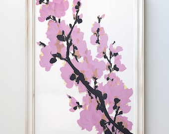 Cherry Blossom Branch Art Print | Elegant Pink Floral Poster | Japanese Sakura Wall Decor