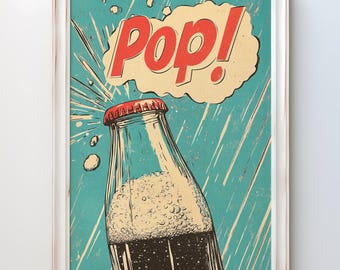 Vintage Pop Art Soda Print: Retro Beverage Illustration