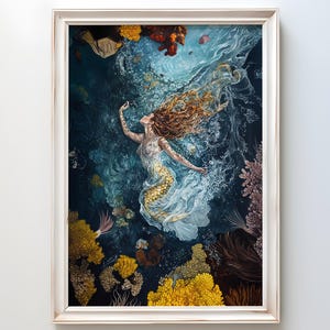 Enchanting Mermaid Art Print | Underwater Coral Fantasy | Vibrant Aquatic Wall Decor