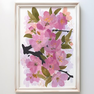 Vibrant Cherry Blossom Art Print | Pink Floral Wall Decor | Watercolor Botanical Home Accent