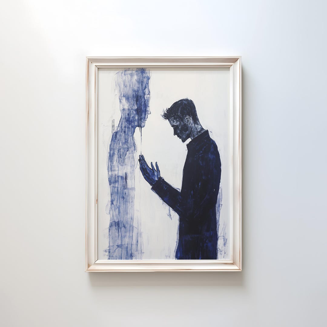 Reflection and Shadow Art Print | Blue Figure Silhouette With Man ...