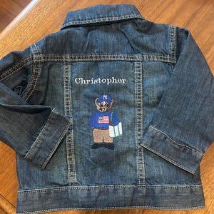 Custom Baby Jean Jacket with Embroidered Bears & Name | Toddler Denim Jacket | Personalized Kids Gift - NY Yankees Bear, Cowboy Bear + More!