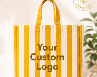 Customizable Handmade Striped Canvas Tote Bag Original - Any Color - (W12" x H12" x D4")