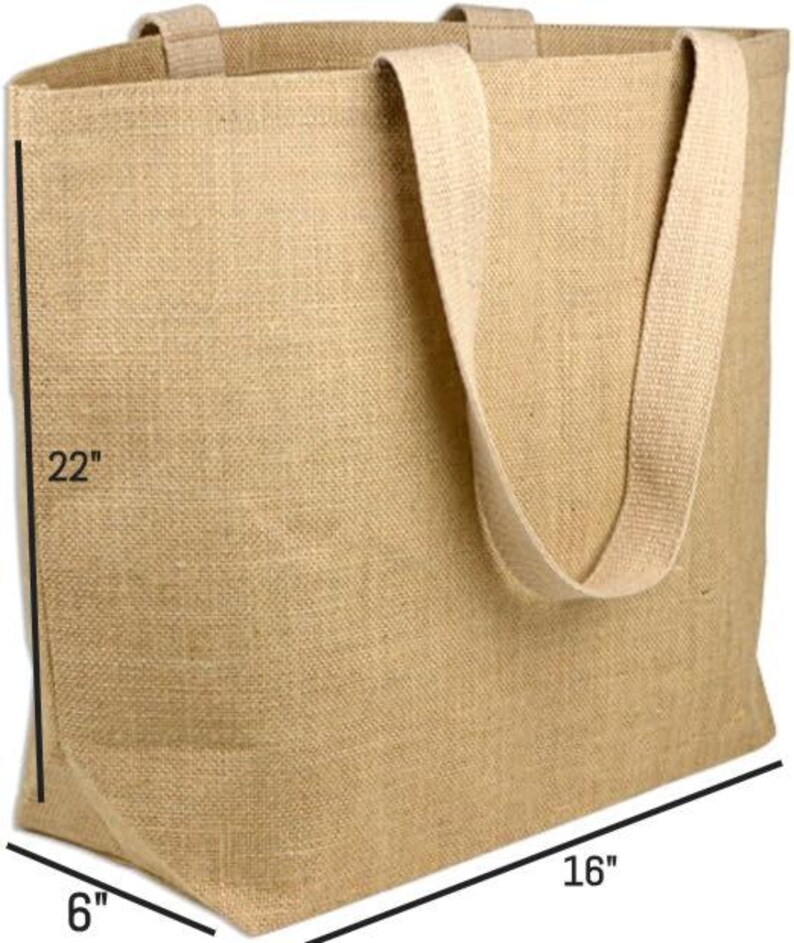 May include: A large, rectangular burlap tote bag with beige handles. The bag is 56 cm tall, 41 cm wide, and 15 cm deep. The natural-colored bag is made of a woven fabric, suitable for carrying groceries or other items.