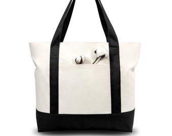 Customizable Canvas Tote Bag, Zipper Top, External Pocket (21x15x6)