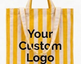 Customizable Handmade Striped Canvas Tote Bag Original - Any Color