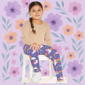 Unicorn Leggings for Girls | Rainbow Kids Leggings | Soft Stretchy Toddler Leggings | Magical Playwear | Gift for Toddler or Kid