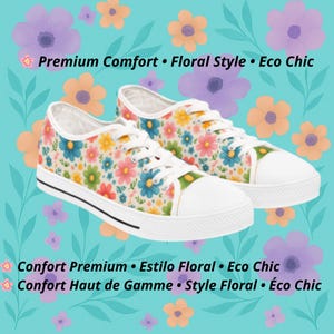Floral Canvas Sneakers for Women | Eco-Friendly Spring Shoes | Premium Comfort Floral Low Tops | Summer Walk Shoes | Unique Gift for Her