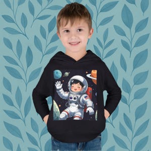 Toddler Astronaut Hoodie | Cute Kids Space Adventure Pullover | Warm Cozy Sweatshirt with Pockets | Galaxy Explorer Outer Space Sweatshirt