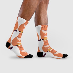 Cute Cat-Themed Crew Socks | Adorable Kitty Print Socks | Soft Cotton Blend | Fun Gift for Cat Lovers | Novelty Socks for Women, Men