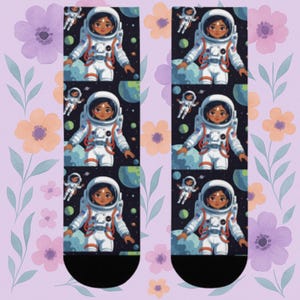 Astronaut Socks | Fun Space Themed Crew Socks | Cosmic Explorer Footwear | Soft Cotton Blend Socks | Unique Gift for Space, Science Lovers