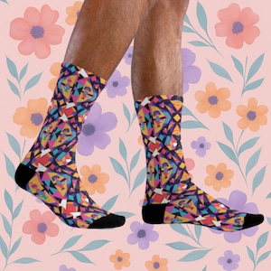 Colorful Geometric Crew Socks | Bold Artsy Unisex Gift | Cozy Creative Fashion | Trendy Footwear for All | Unique Design Socks