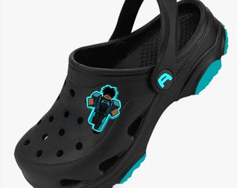 Zuecos de goma negros y azules para niños de Roblox