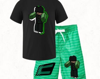 Roblox Kids Rash Guard and Shorts Swim Set Black/Green