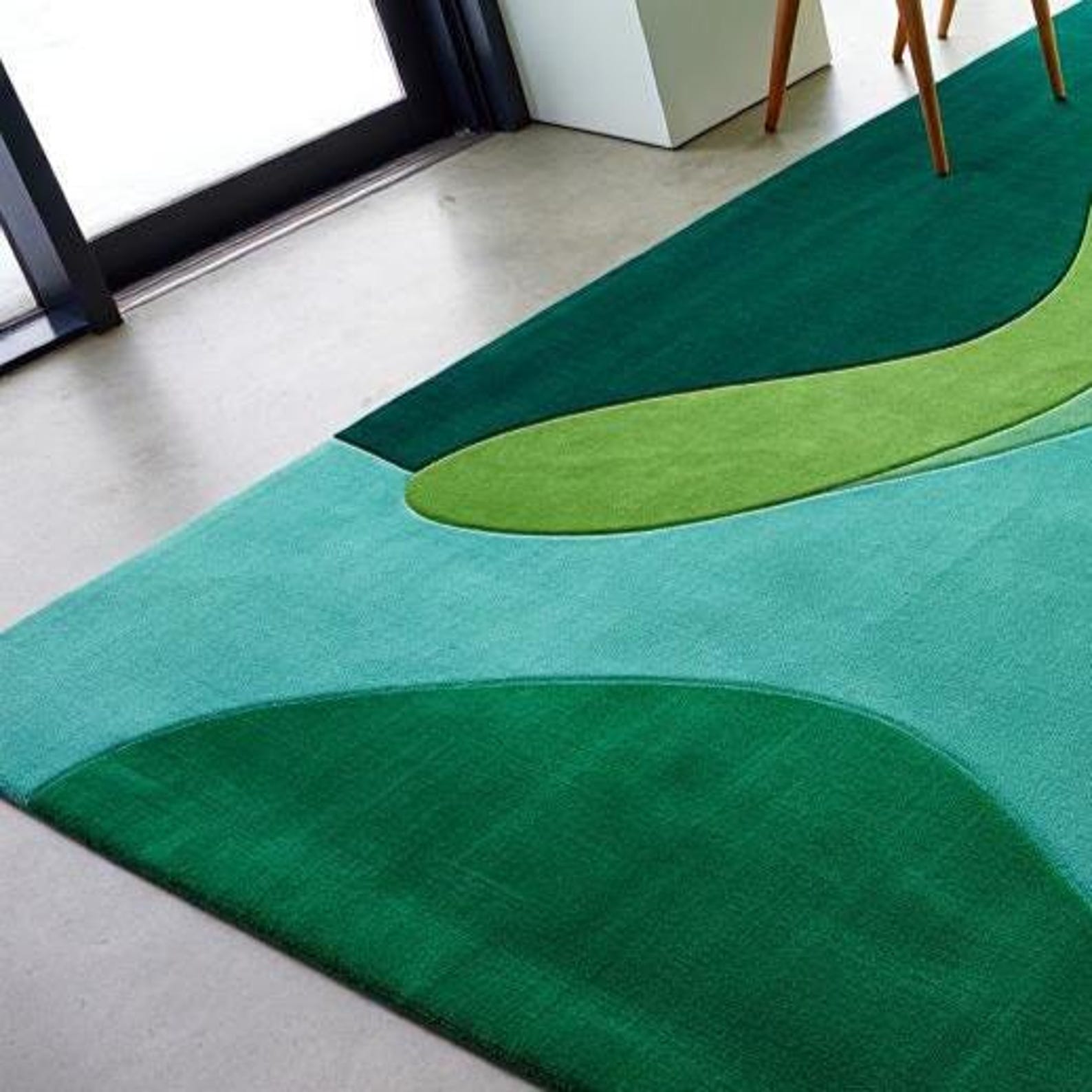 Patterned Green Rug Abstract Design Handmade Green and Blue Abstract Rug - Modern Geometric Area Carpet - Etsy