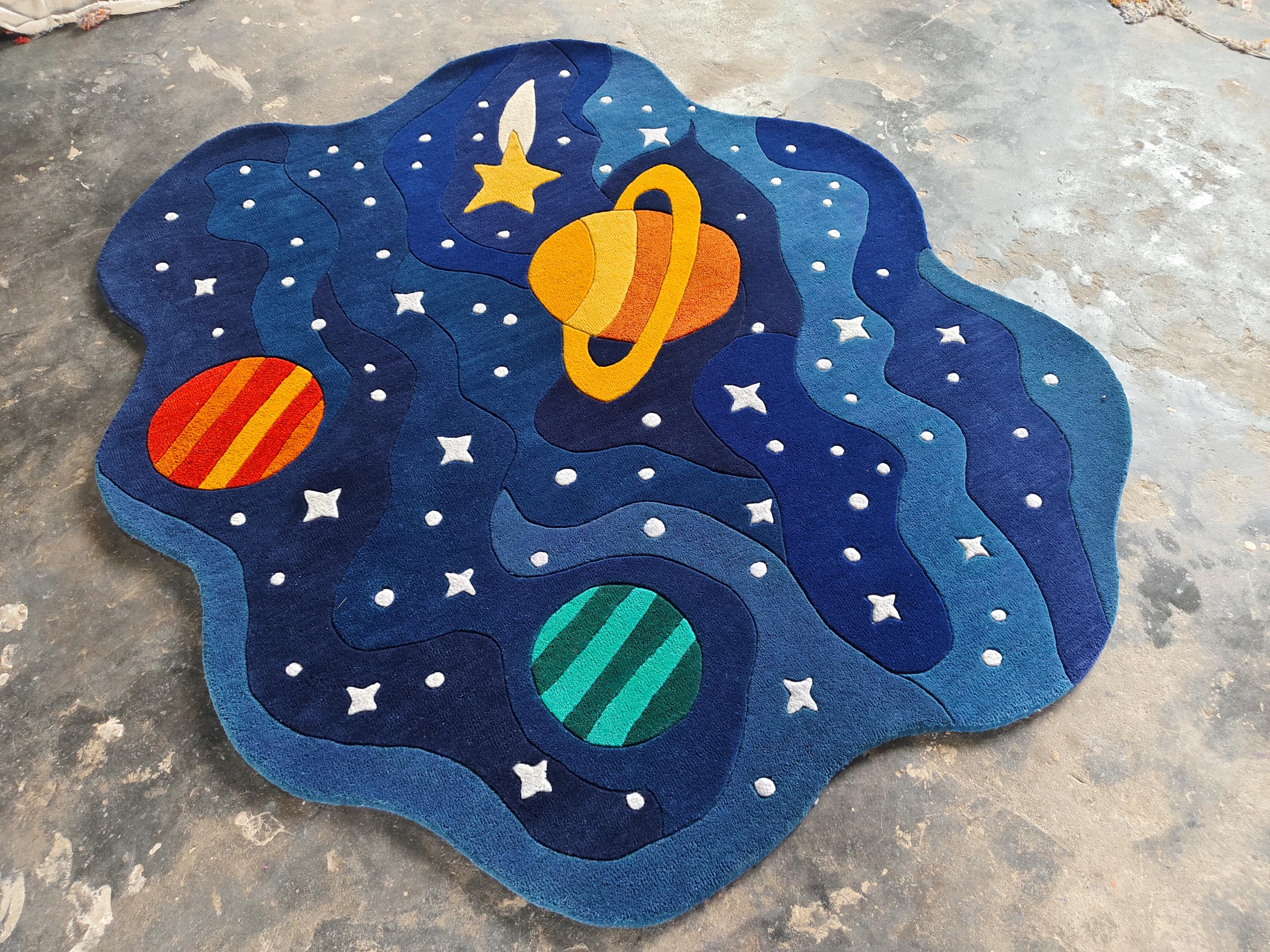 Moon Rover Play Rug Hand Tufted Outer Space Rug: Kids Playroom Galaxy Decor - Etsy