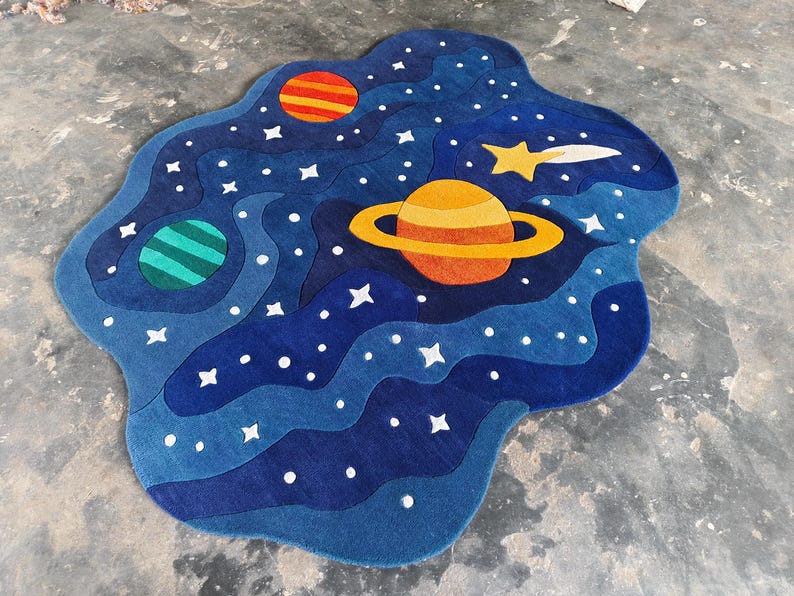 Moon Rover Play Rug Hand Tufted Outer Space Rug: Kids Playroom Galaxy Decor - Etsy