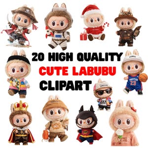 Pacote Labubu Clipart: Personagens de Desenhos Animados Kawaii, Adesivos e Artesanato (Download Digital)