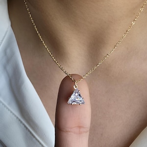 Dainty Triangle Crystal Pendant Necklace: Minimalist Gold Chain Jewelry