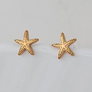 18K Gold Plated Starfish Stud Earrings, Waterproof Ocean Jewelry, Mini Starfish Studs, Trendy Beach Jewelry